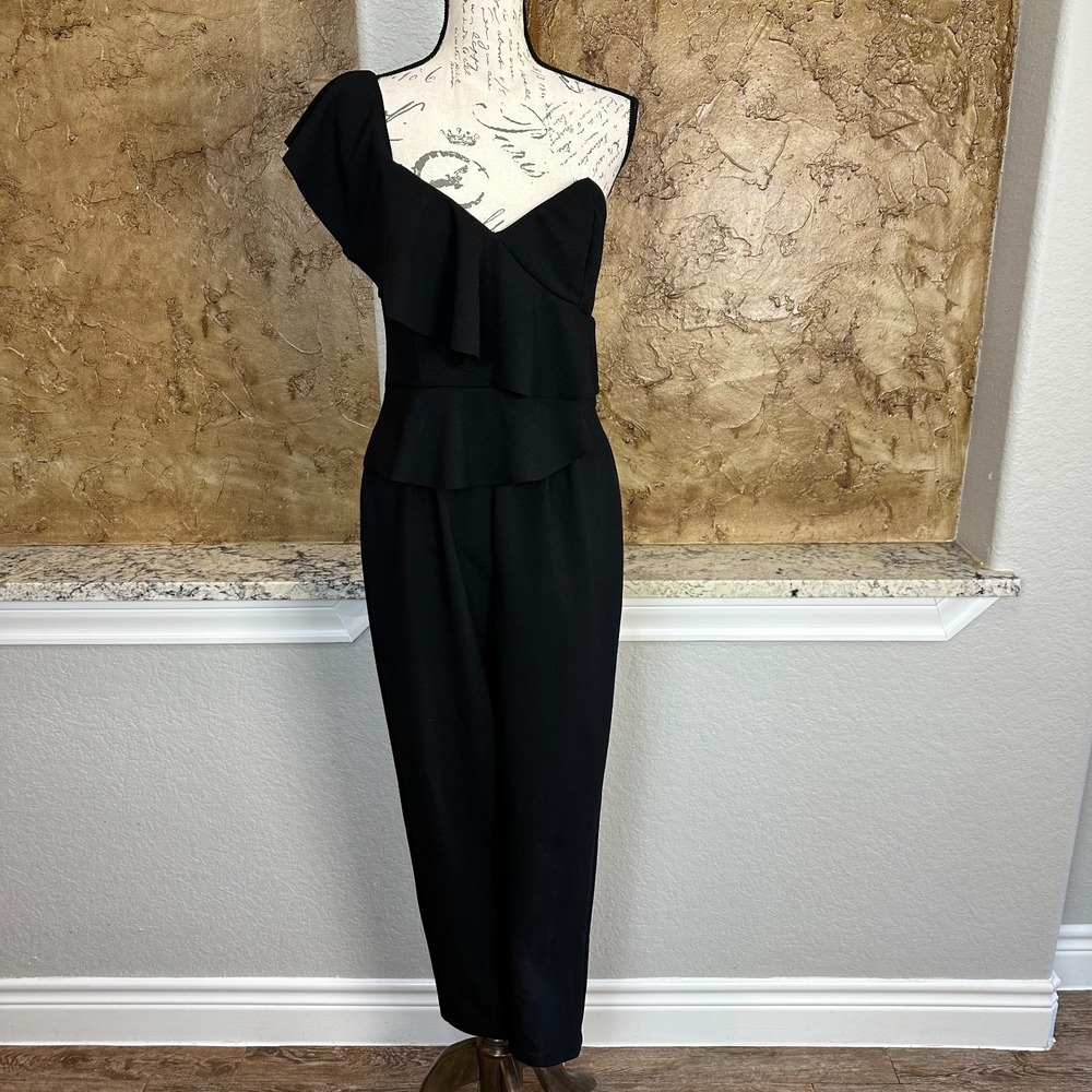 Alexia Admor One Shoulder Ruffle Jumpsuit Womens 10 Black Crepe Evening